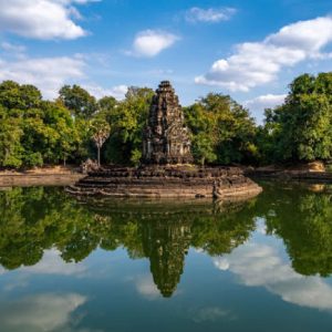 Beautiful Reflection of Neak Pean Temple in the Angkor Wat historical site, Siem Reap, Cambodia